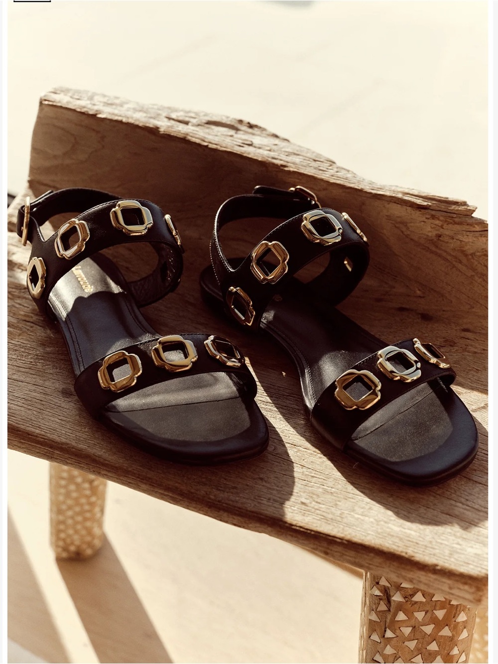 Larroude Milan Black Leather Sandal with Gold Accent, Size 8 - Picture 11 of 15
